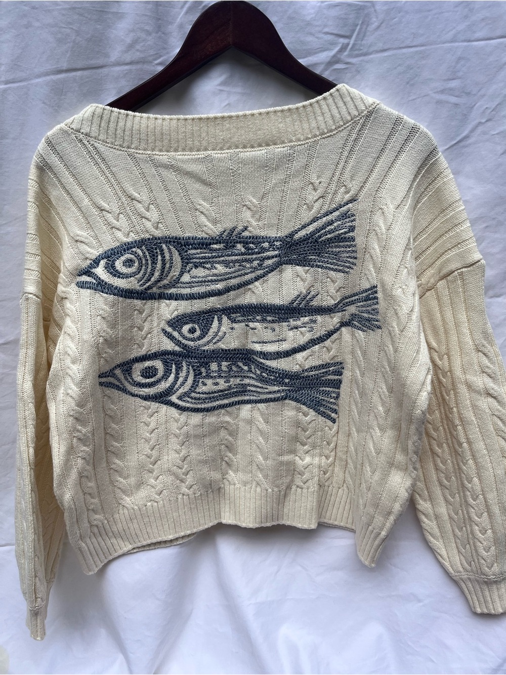 Anthropologie Celandine Boatneck Heritage Fish Cable Knit Sweater XS